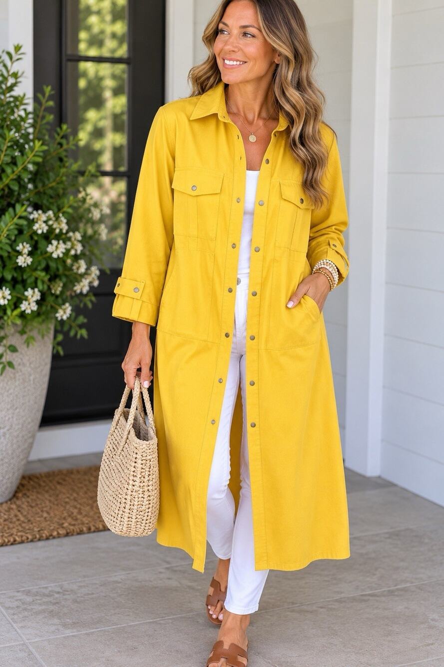 Bonnie Cashin Vintage 1970’s Daffodil Yellow Canvas Raincoat Snapfront Sz M/L